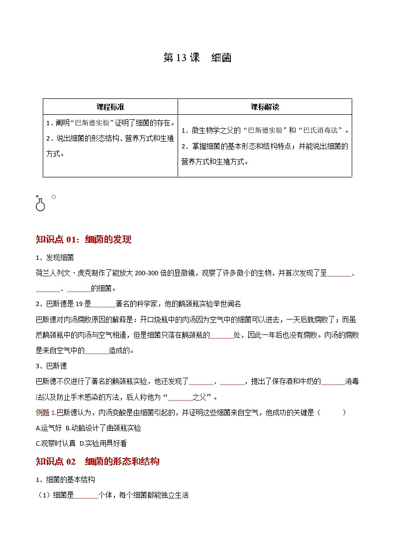 5.4.2 细菌- 2022-2023学年八年级上册生物同步精品讲义（人教版）01