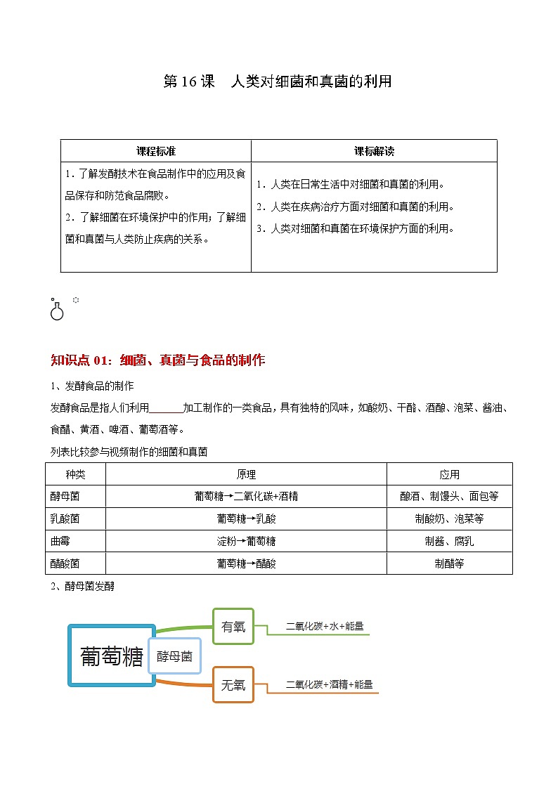 5.4.5 人类对细菌和真菌的利用- 2022-2023学年八年级上册生物同步精品讲义（人教版）01