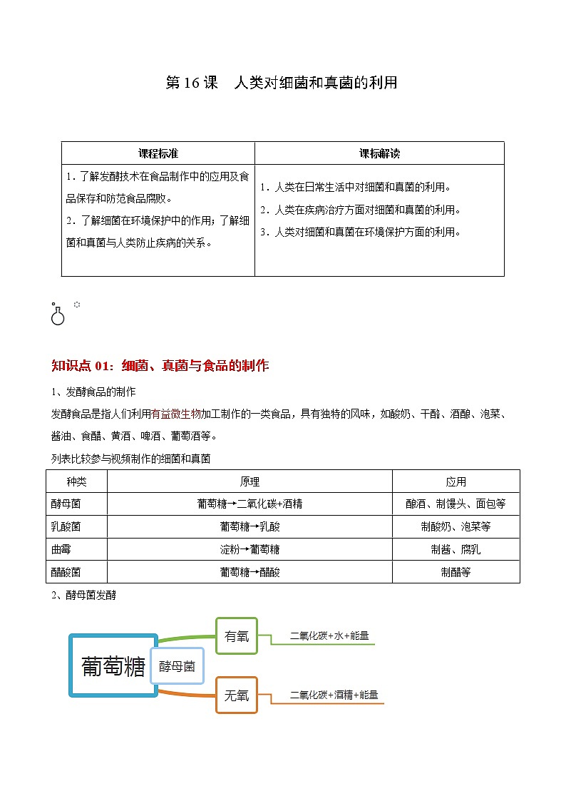 5.4.5 人类对细菌和真菌的利用- 2022-2023学年八年级上册生物同步精品讲义（人教版）01