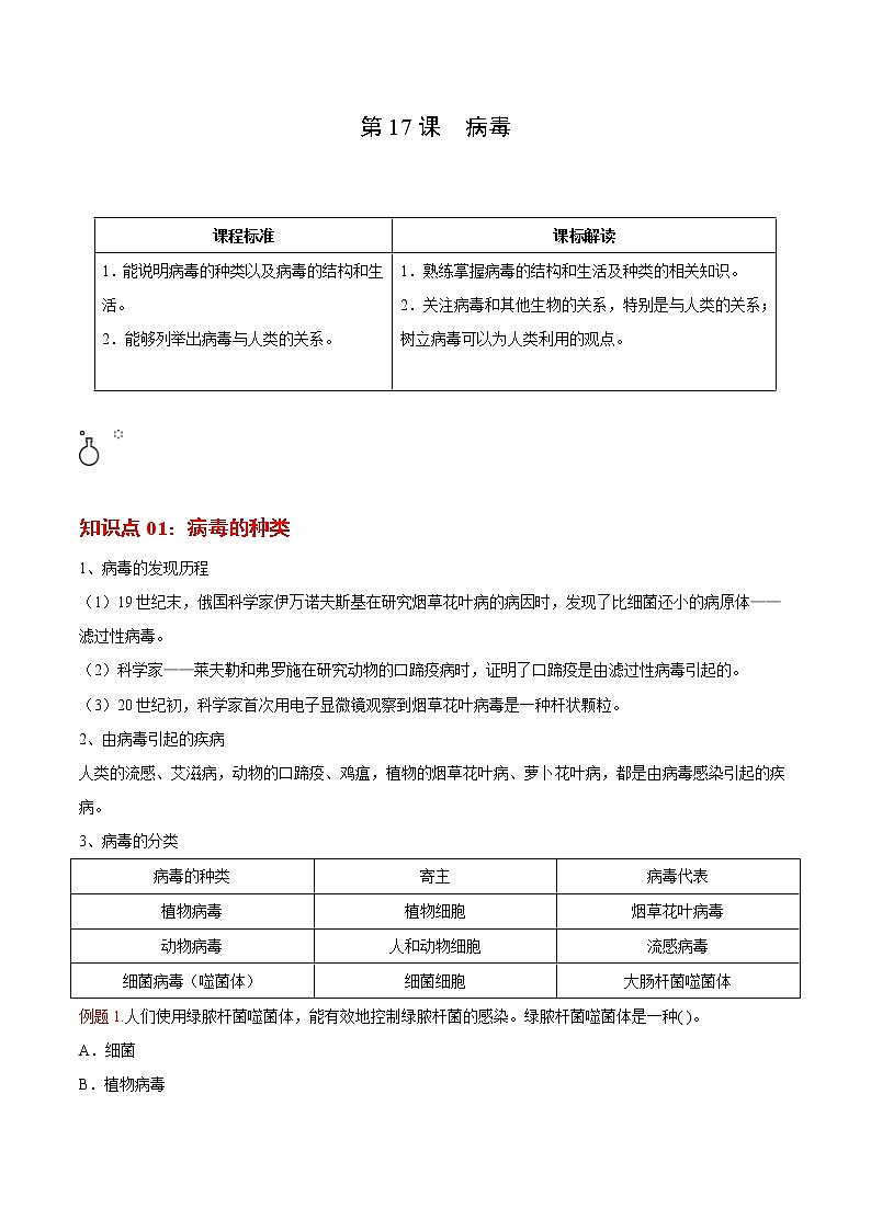 5.5 病毒- 2022-2023学年八年级上册生物同步精品讲义（人教版）01