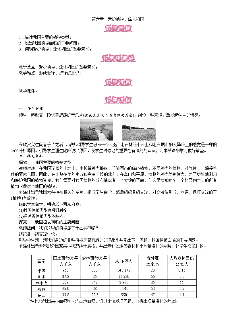 人教版七年级生物上册教案 3.6 爱护植被，绿化祖国01