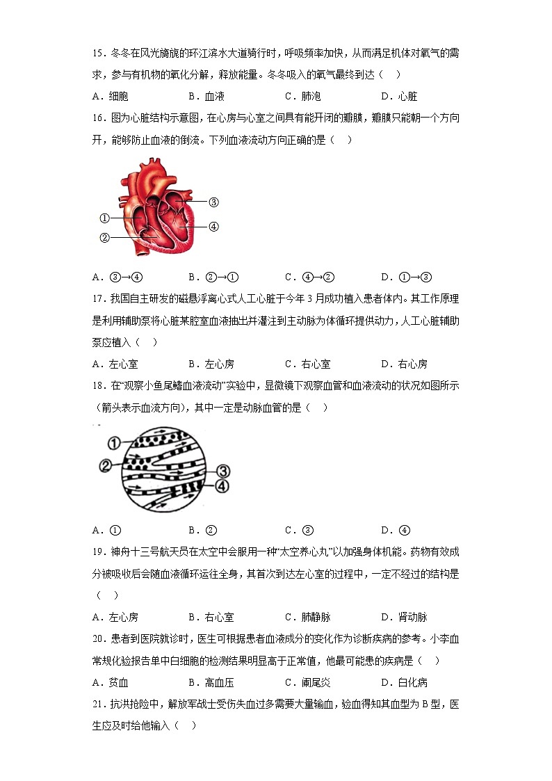 广西柳州市2021-2022学年七年级下学期期末生物试题(含答案)第3页