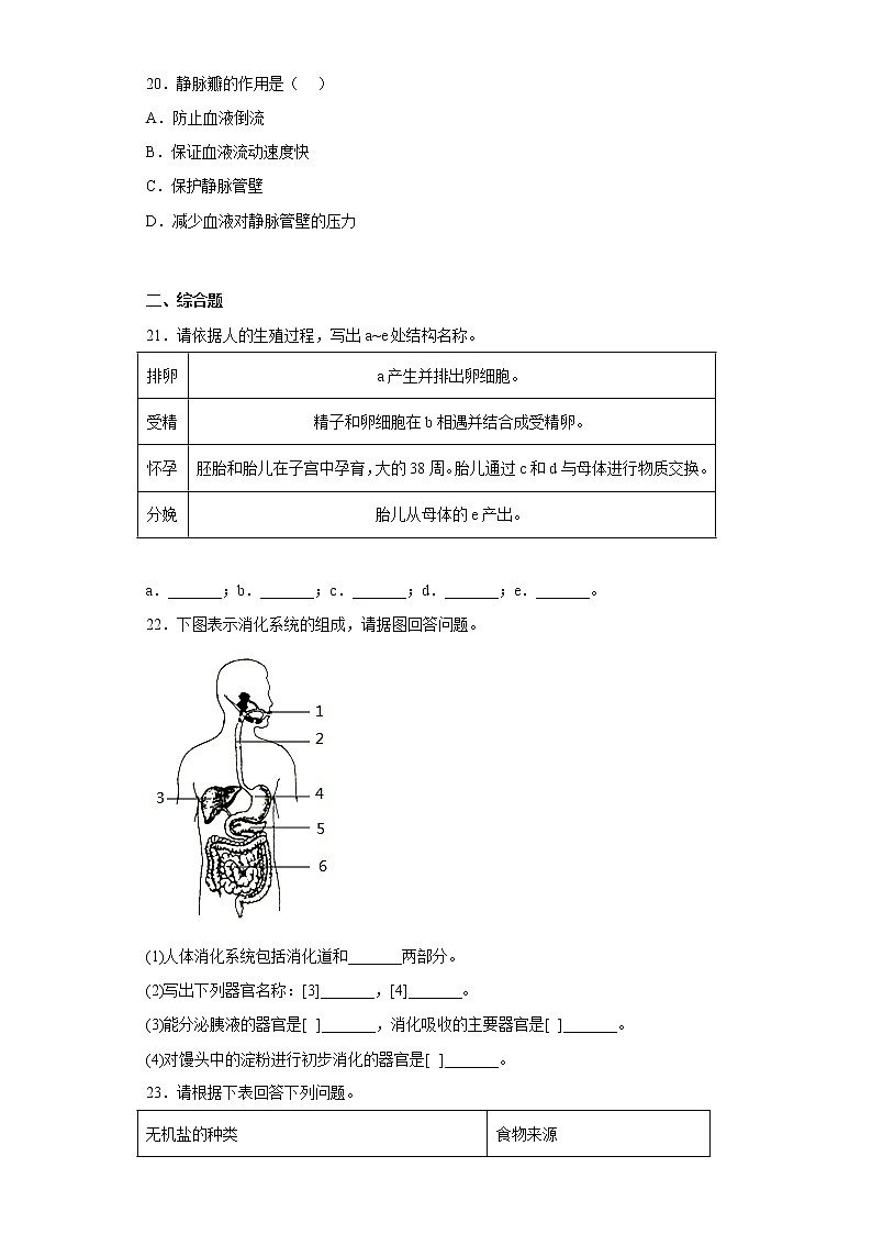 陕西省宝鸡市陈仓区2021-2022学年七年级下学期期中生物试题(含答案)第3页