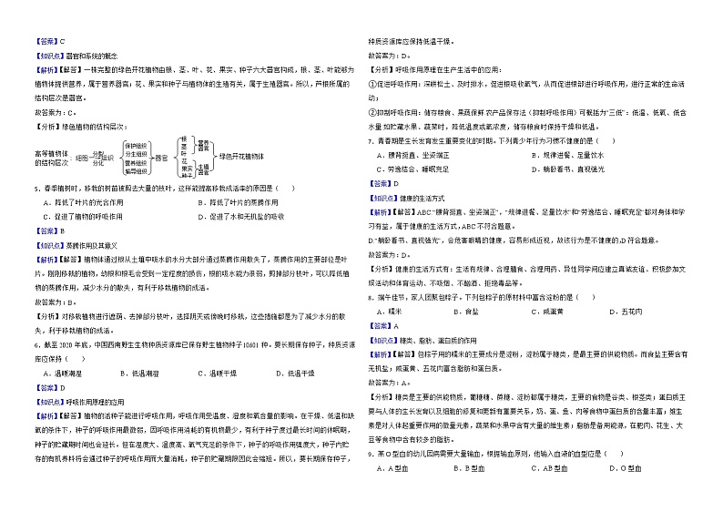 湖南省长沙市2022年中考生物试卷解析版第2页