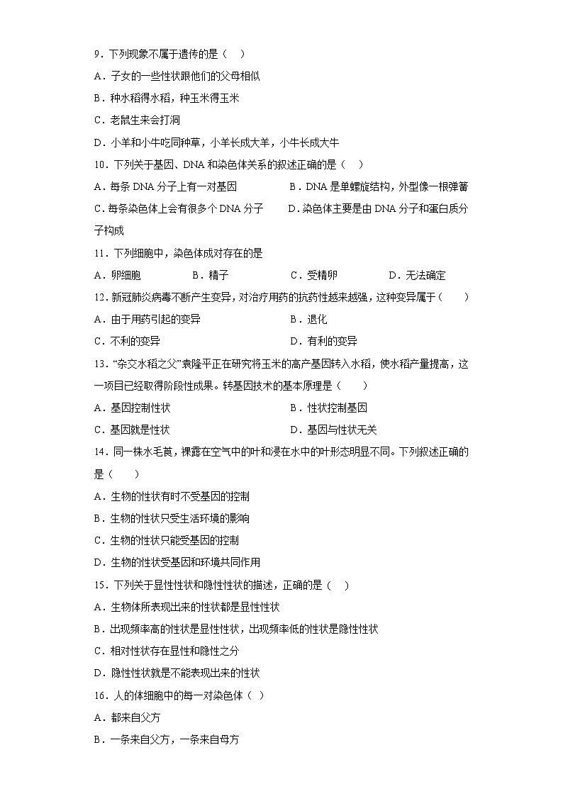 广西南宁地区武鸣区2021-2022学年八年级下学期期中生物试题(含答案)第2页