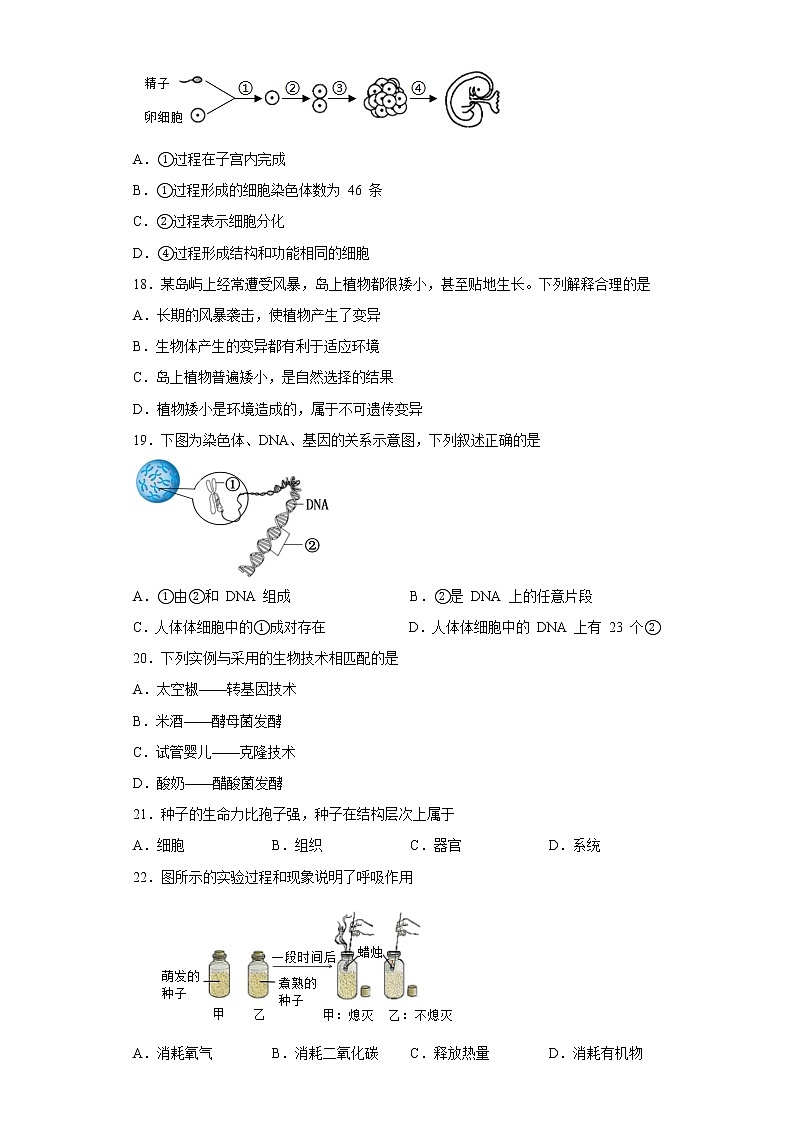 福建省宁德市2021-2022学年八年级下学期期中生物试题(含答案)第3页