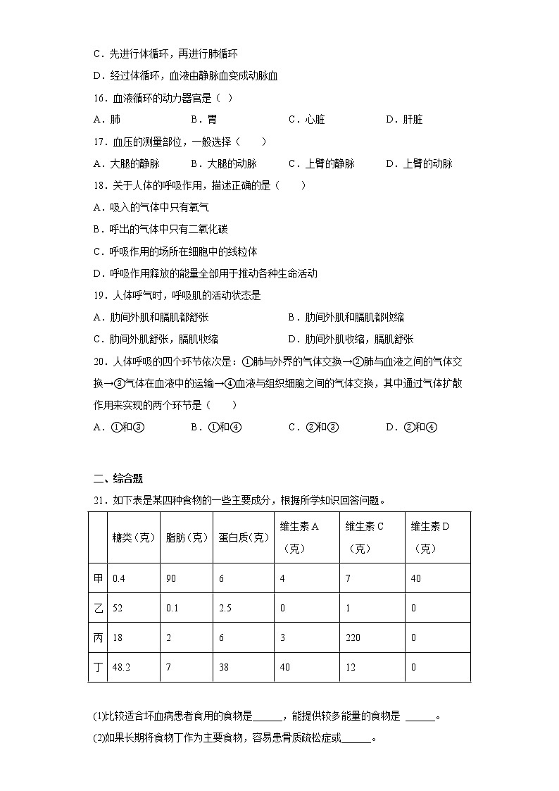 广西贵港市港南区2021-2022学年七年级下学期期中生物试题(含答案)03