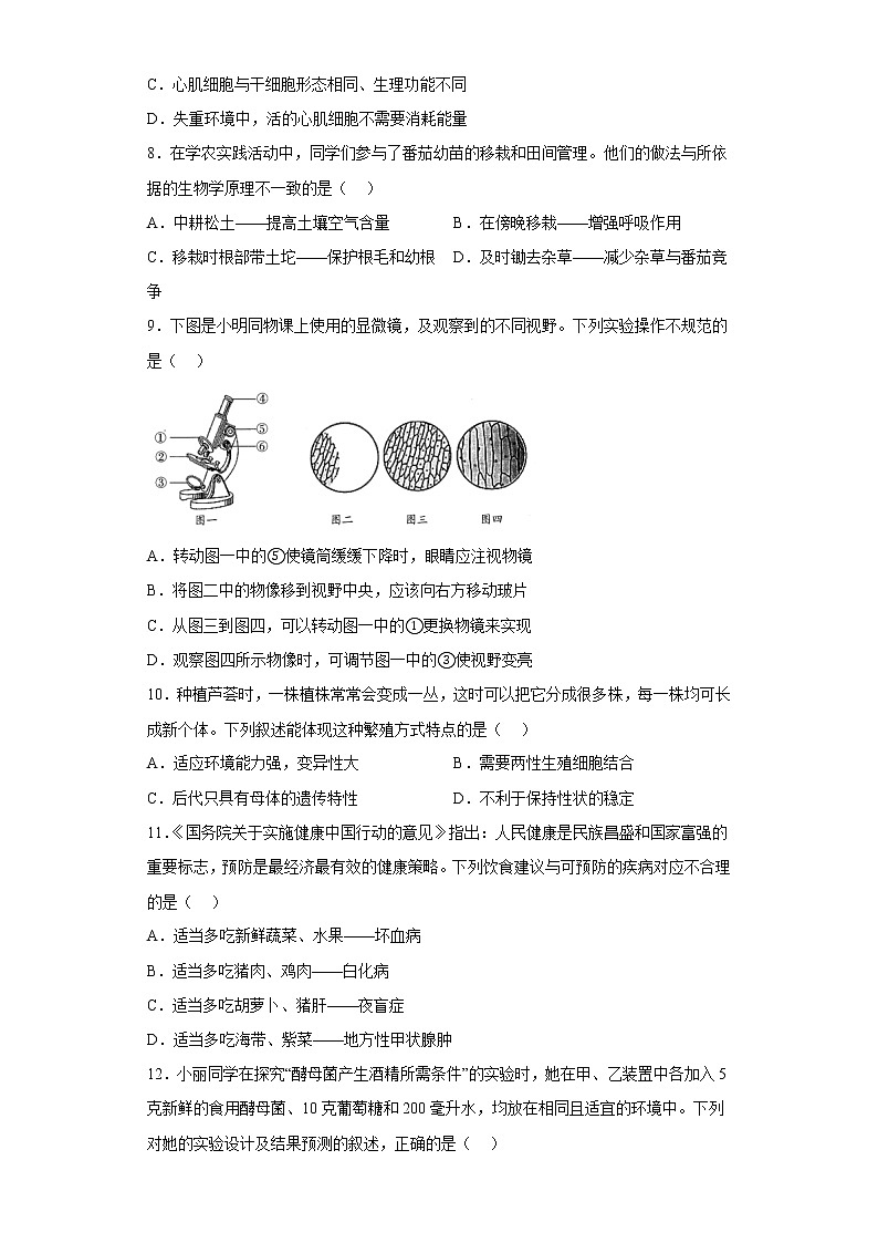 2022年山东省青岛市中考生物真题(含答案)02