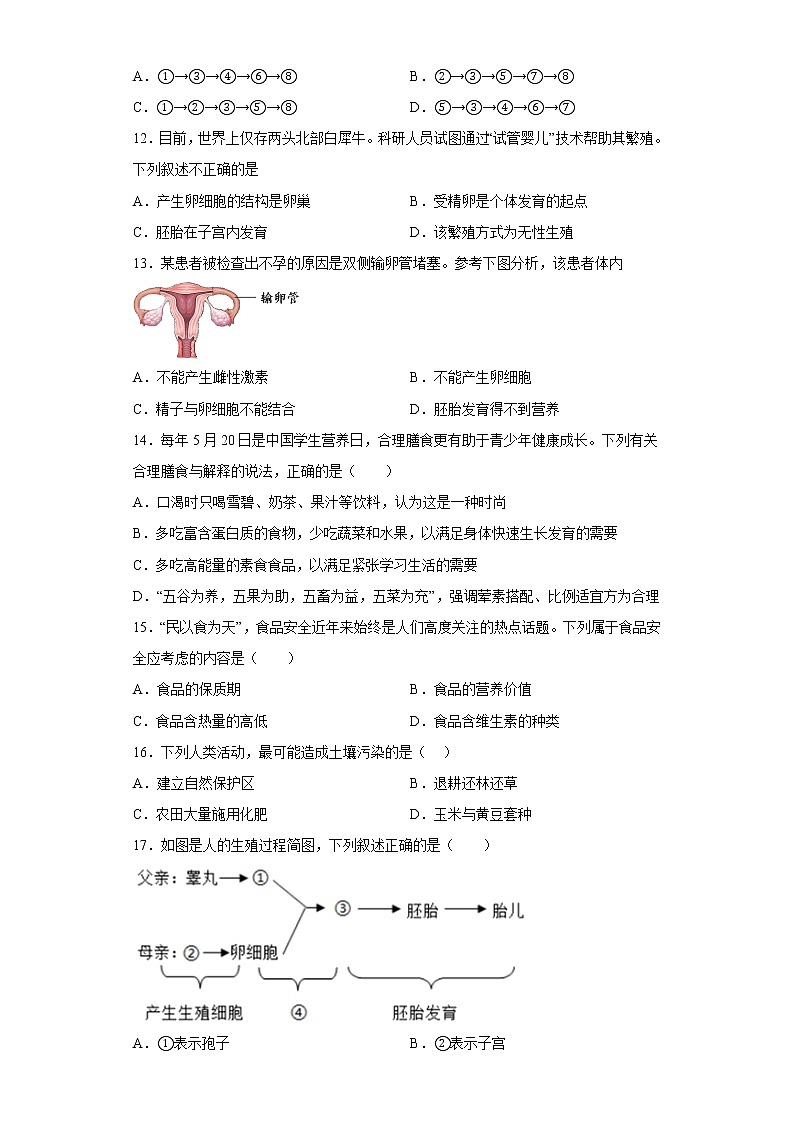 河南省南阳市镇平县2021-2022学年七年级下学期期末生物试题(含答案)第3页