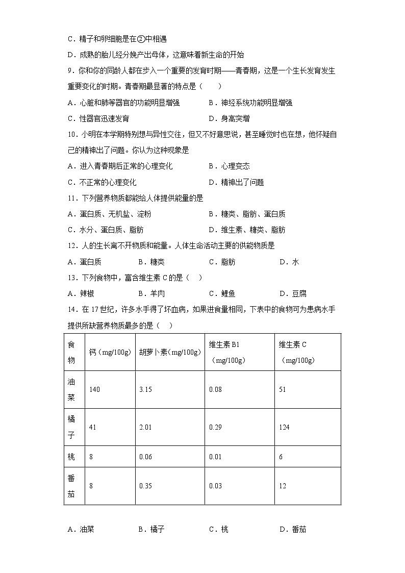 河南省三门峡市灵宝市2021-2022学年七年级下学期期中生物试题(含答案)第2页