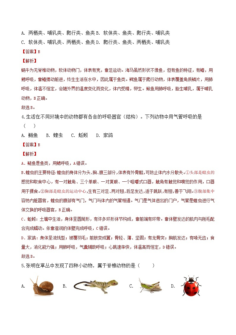 第一次月考-2022-2023学年八年级生物上册课后培优分级练（人教版）（解析版）第2页