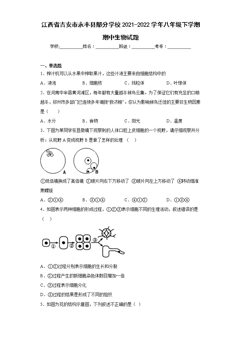 江西省吉安市永丰县部分学校2021-2022学年八年级下学期期中生物试题(含答案)第1页