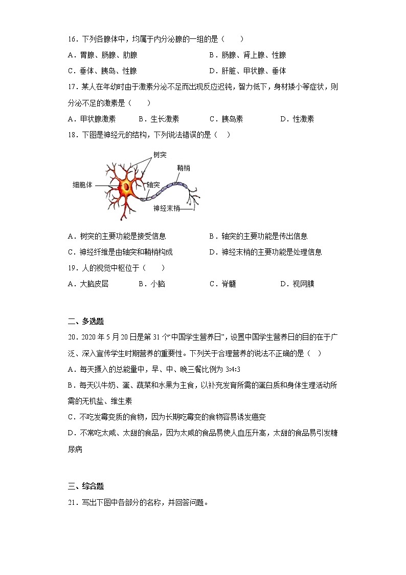 河南省商丘市宁陵县2021-2022学年七年级下学期期末生物试题(含答案)03