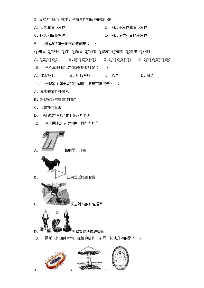 广东省江门市蓬江区华侨中学2021-2022学年八年级上学期期中生物试题(含答案)02