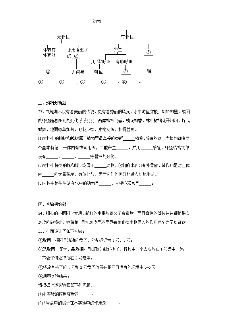 辽宁省抚顺市第二十二中学2021-2022学年八年级下学期期中生物试题(含答案)第3页