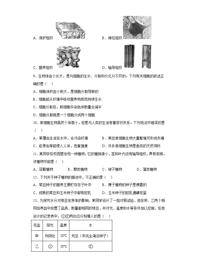 贵州省云岩区2021-2022学年七年级上学期期末生物试题(含答案)第2页