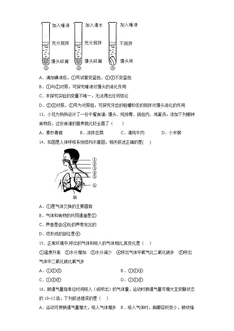 四川省攀枝花市西区2021-2022学年七年级下学期期中生物试题(含答案)第3页