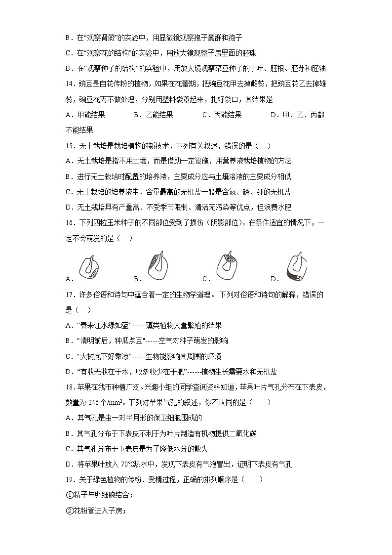 山东省烟台市福山区（五四制）2021-2022学年六年级下学期期中生物试题(含答案)第3页