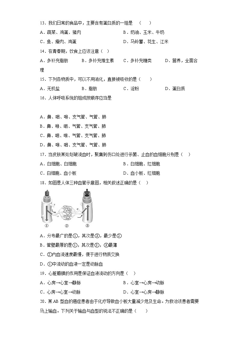 河南省新乡市封丘县2021-2022学年七年级下学期期中生物试题(含答案)第2页