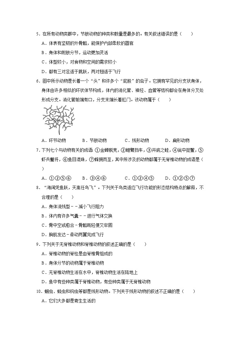 湖南省岳阳市岳阳县开发区长岭中学2022-2023学年八年级上学期第一次月考生物试卷(含答案)第2页