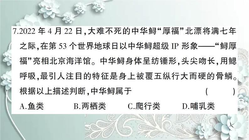 人教版生物八年级上册 期中综合检测卷(第五单元第一~三章) 课件07