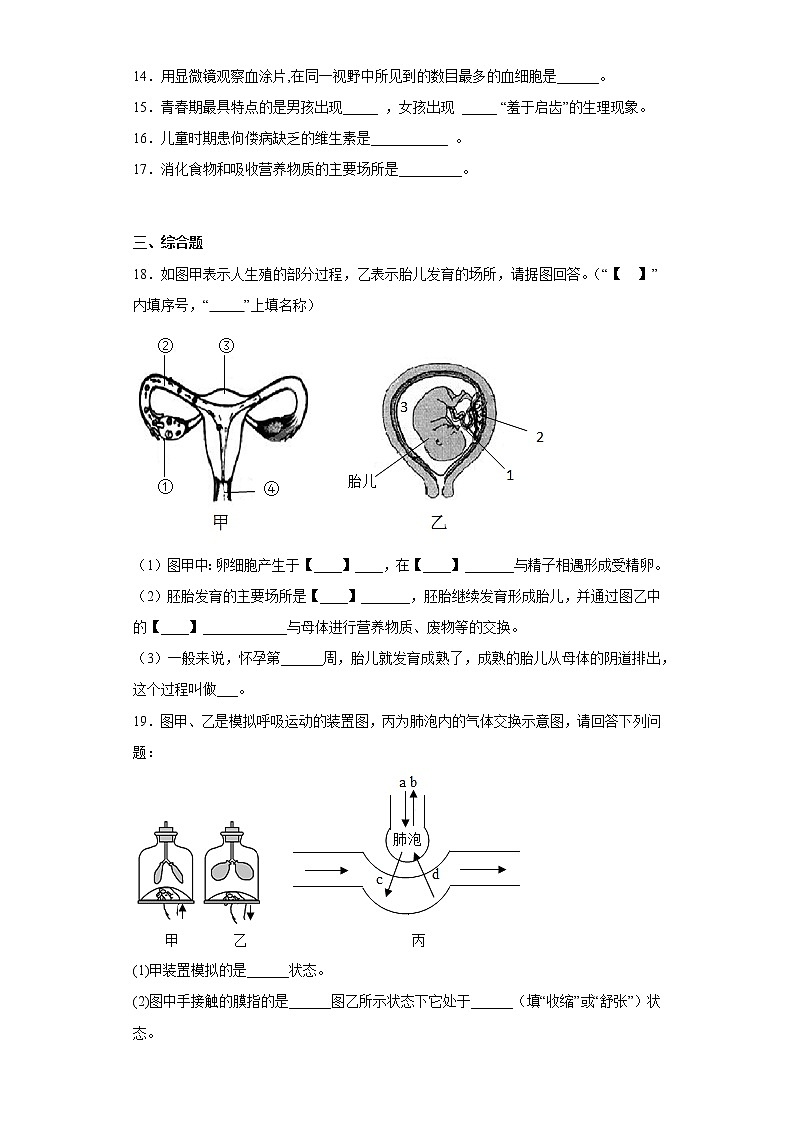 甘肃省定西市岷县2021-2022学年七年级下学期期中生物试题(含答案)第3页
