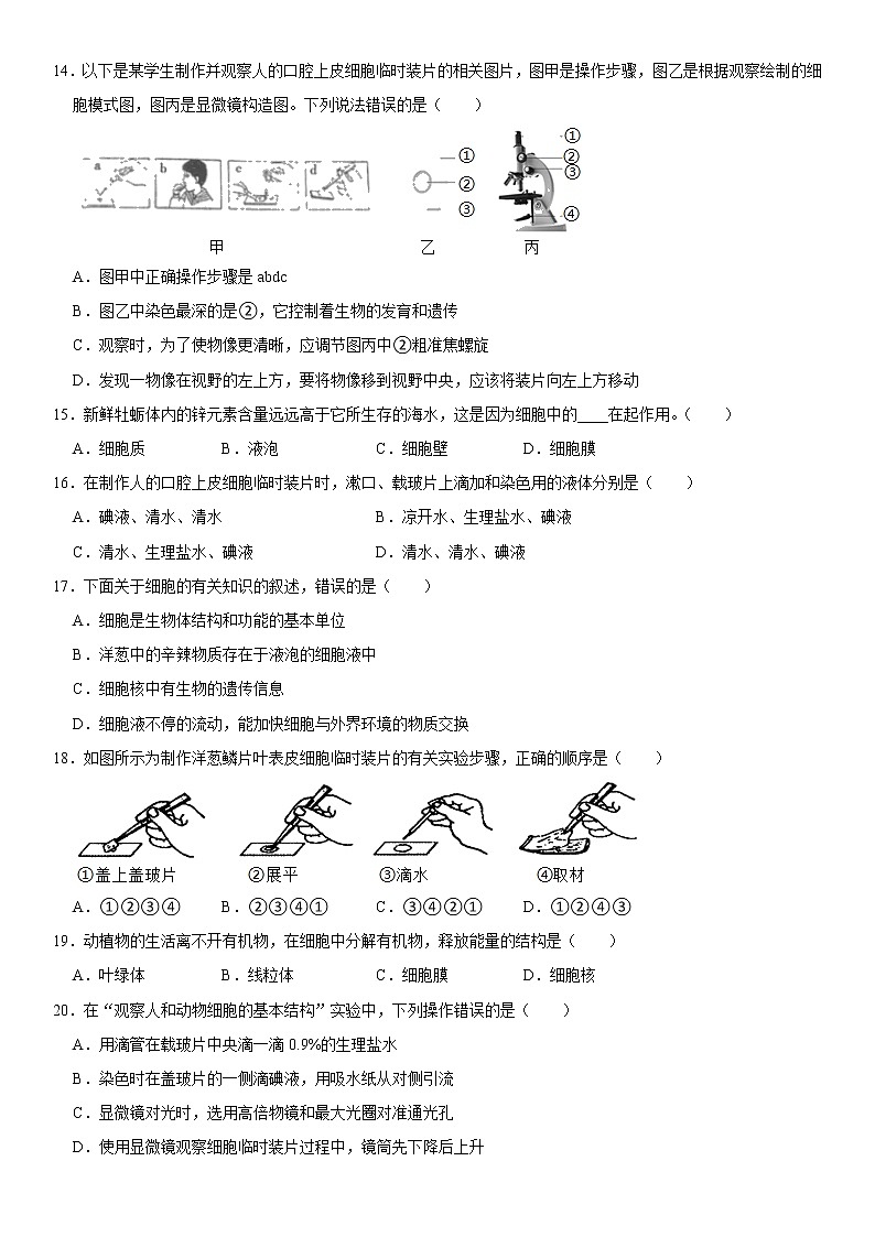 山东省德州市庆云县大靳初级中学2022-2023学年七年级上学期第一次月考生物试卷（含答案）第3页
