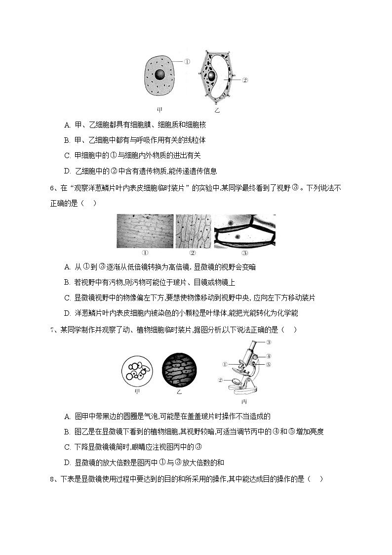 湖北省恩施市龙凤镇民族初级中学2022-2023学年七年级上学期期中生物试题卷(含答案)02