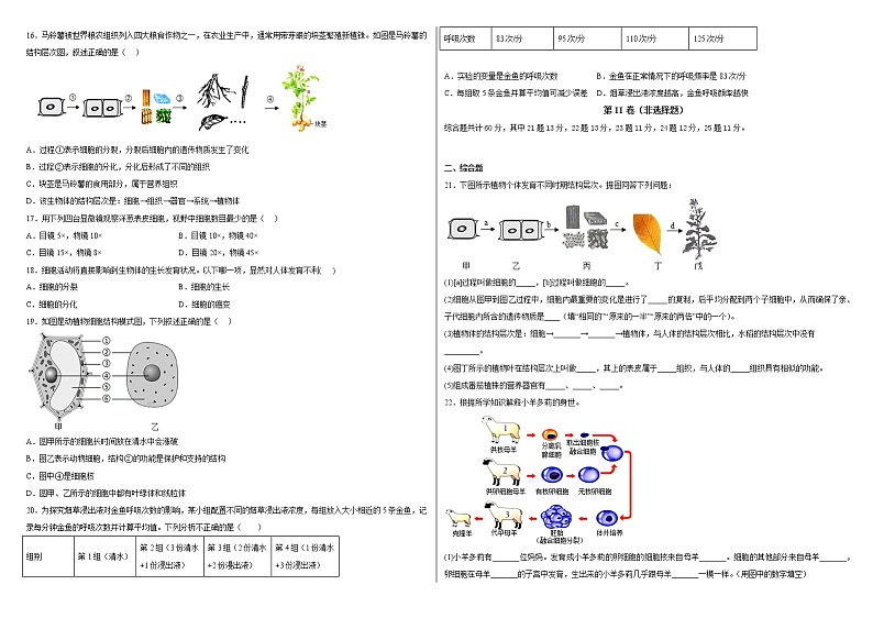 期中模拟考试卷02-2022-2023学年七年级生物上学期期中期末考点大串讲（人教版）02