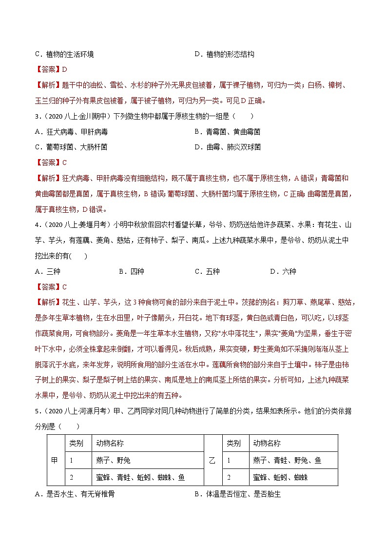 专题06 生物的多样性及其保护（知识梳理 专题过关）-八年级生物上学期期中期末考点大串讲（人教版）02