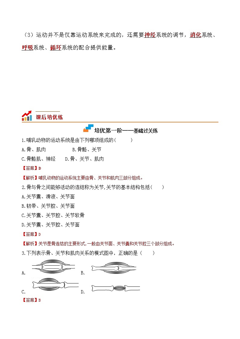 【培优分级练】人教版生物八年级上册 5.2.1《动物的运动》同步分级练（解析版）第2页