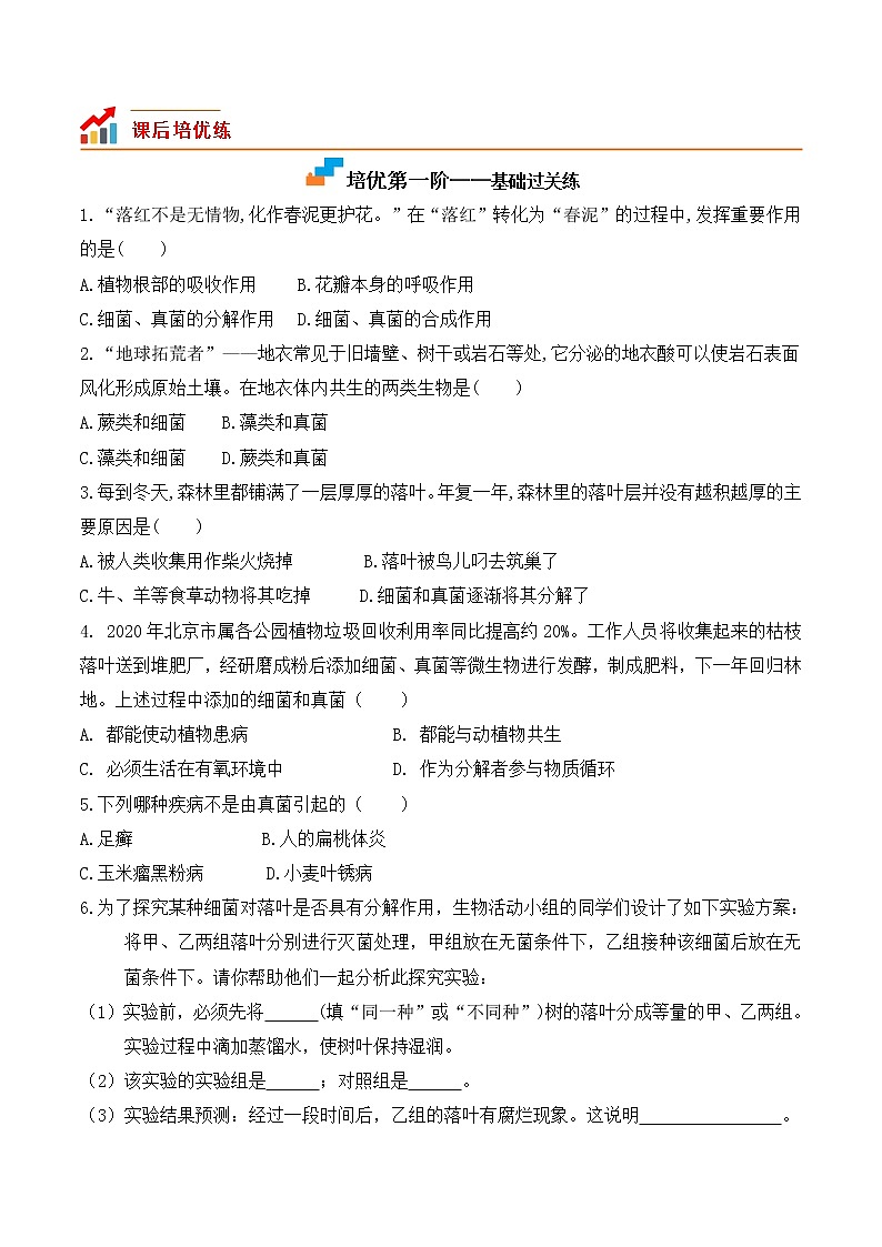 【培优分级练】人教版生物八年级上册 5.4.4《细菌和真菌在自然界中的作用》同步分级练（含解析）02