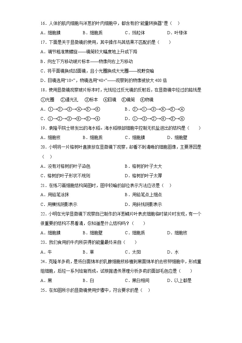 福建省宁德市2021-2022学年七年级上学期期中生物试题(含答案)03
