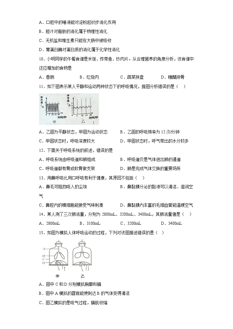 吉林省四平市2021-2022学年七年级下学期期中生物试题(含答案)第2页