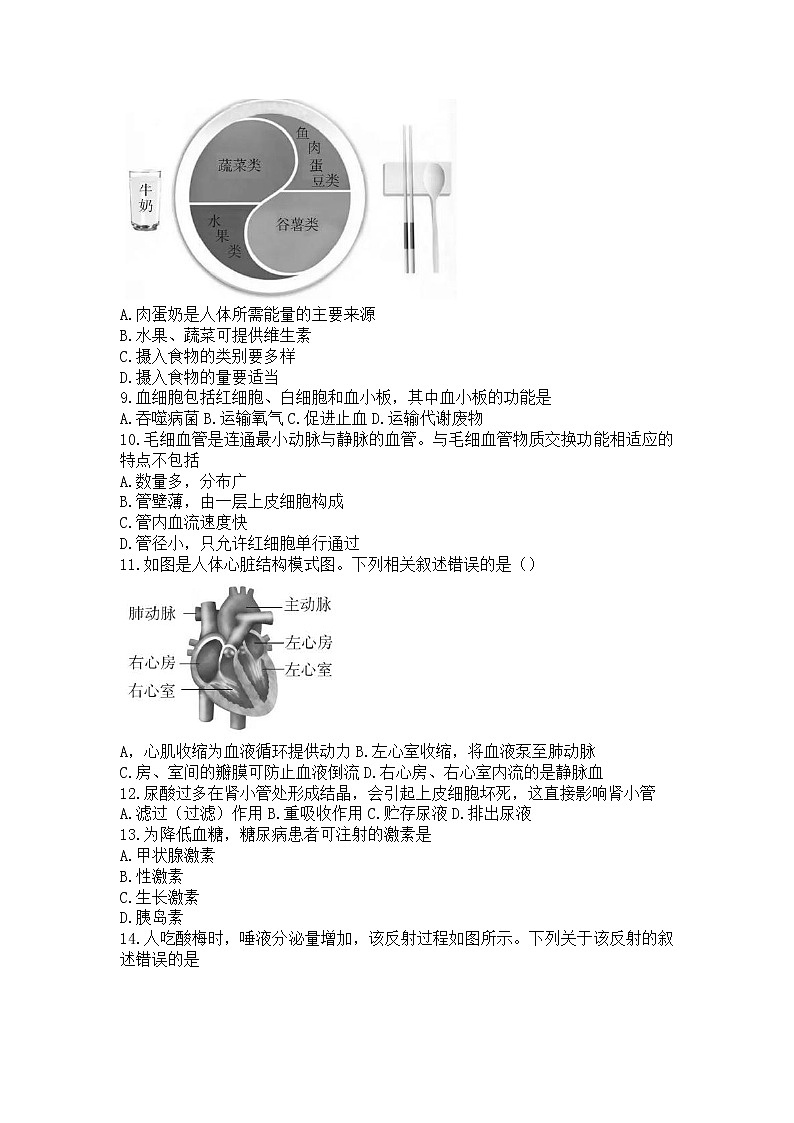 2022年北京市初中学业水平考试生物试卷(word版无答案)03