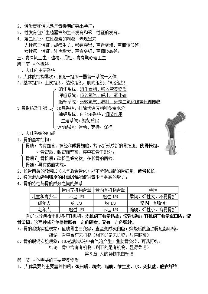 苏教版七年级下册生物复习提纲第2页