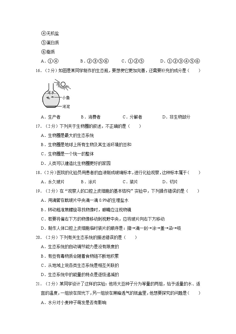 福建省厦门市思明区松柏中学2022-2023学年七年级上学期期中生物试卷(含答案)第3页