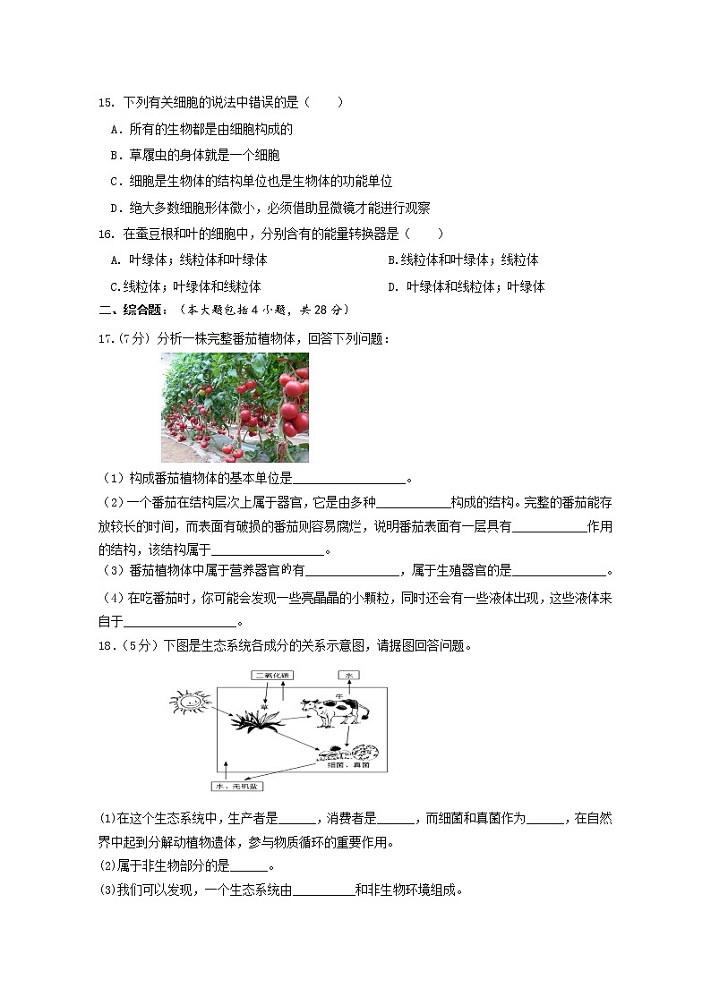 广西桂林市灌阳县2022-2023学年七年级上学期期中质量检测生物试题(含答案)03