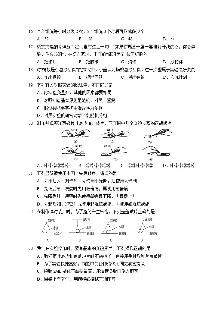 湖南省永州市道县2022-2023学年七年级上学期期中考试生物试题(含答案)03