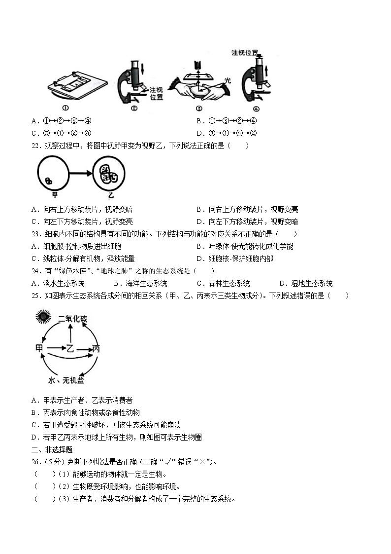 福建省泉州市泉港区2022-2023学年七年级上学期期中生物试题(含答案)03
