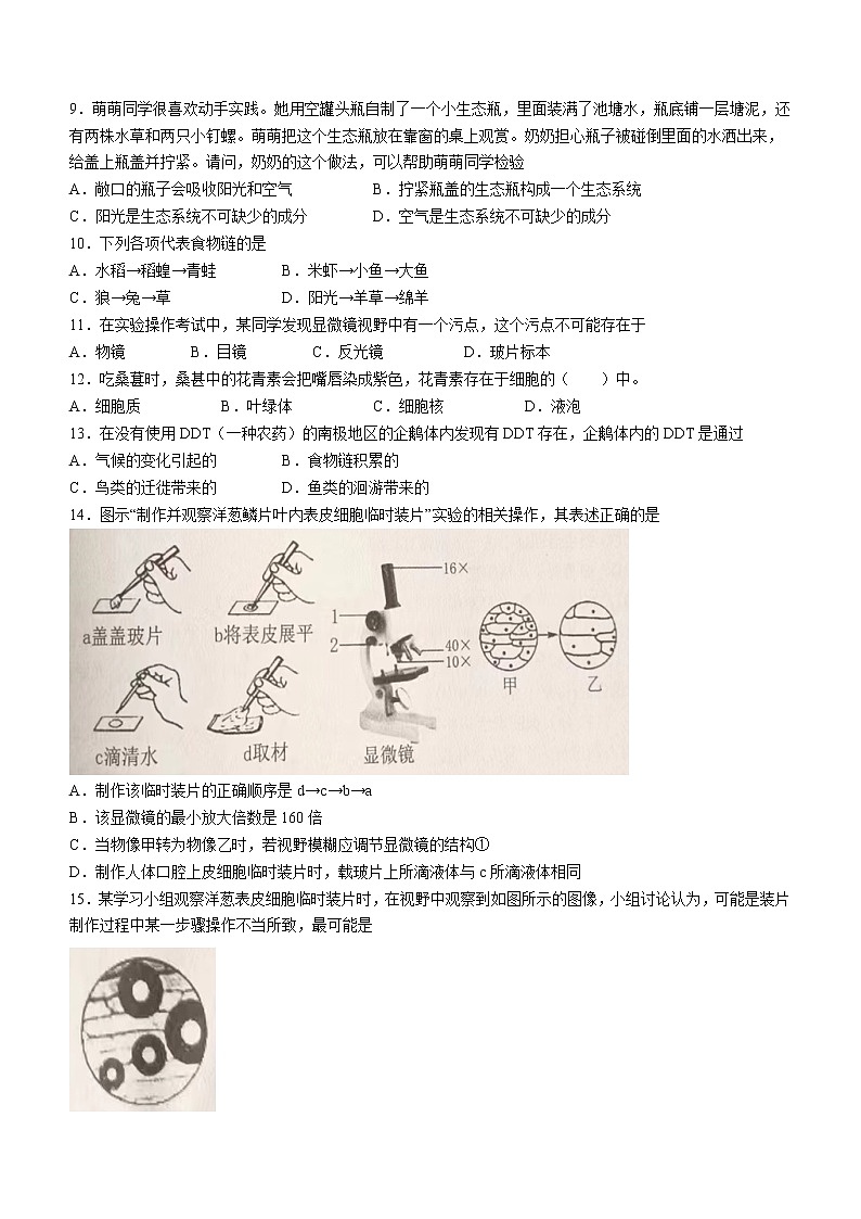 河南省南阳市南召县2022-2023学年七年级上学期期中生物试题(含答案)02