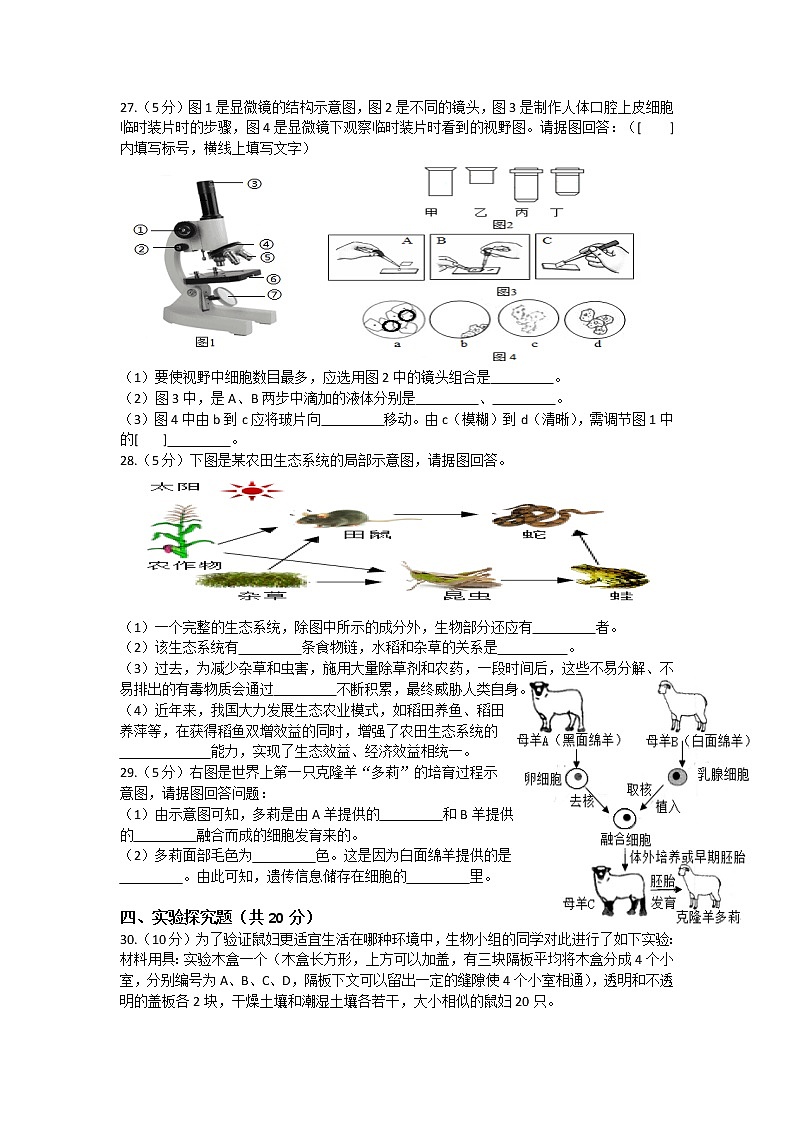 湖南省岳阳市君山区岳西中学、许市中学等校联考2022-2023学年七年级上学期期中考试生物试题(含答案)第3页