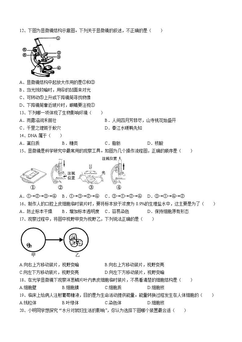福建省福州七校2021-2022学年七年级上学期期中联考生物试题（含答案）02