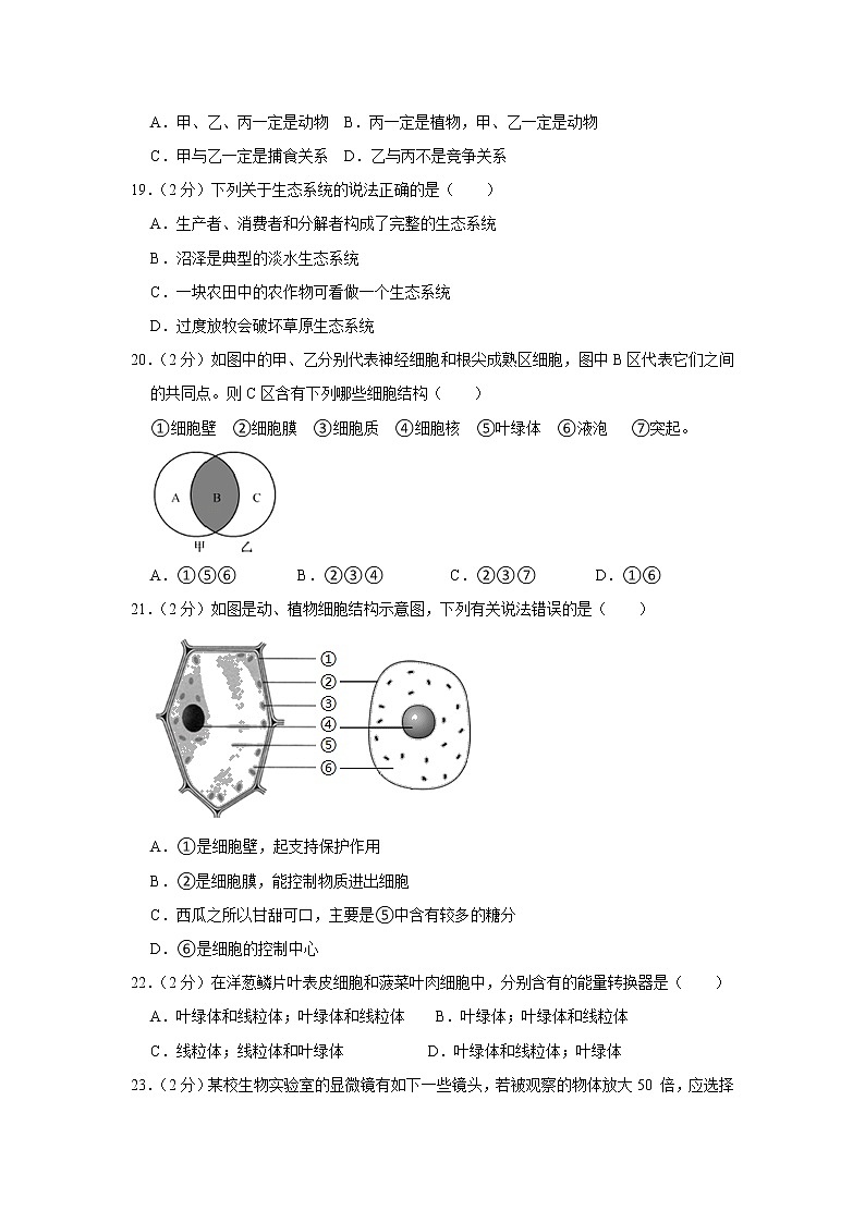 广东省佛山市禅城区荣山中学2022-2023学年七年级上学期期中生物试卷(含答案)03