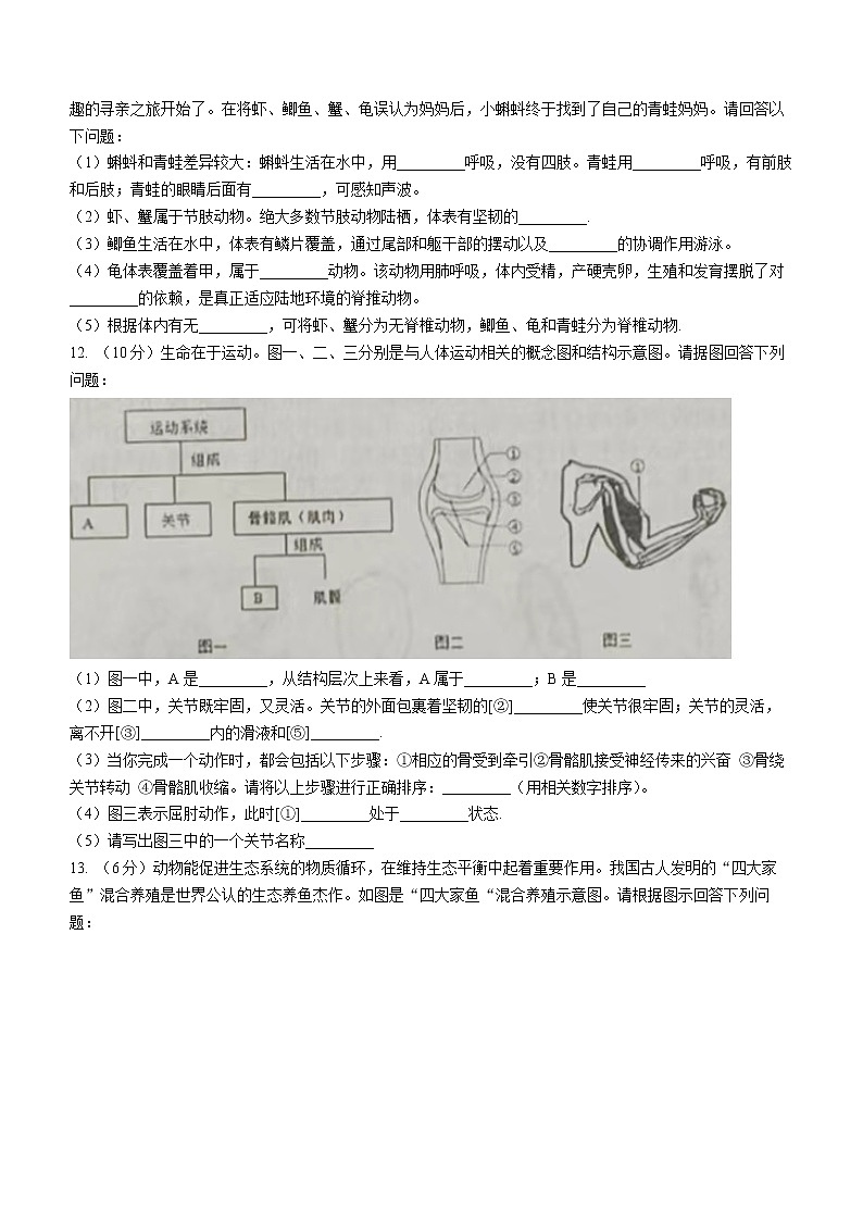 湖北省孝感市汉川市2022-2023学年八年级上学期期中生物试题(含答案)第3页
