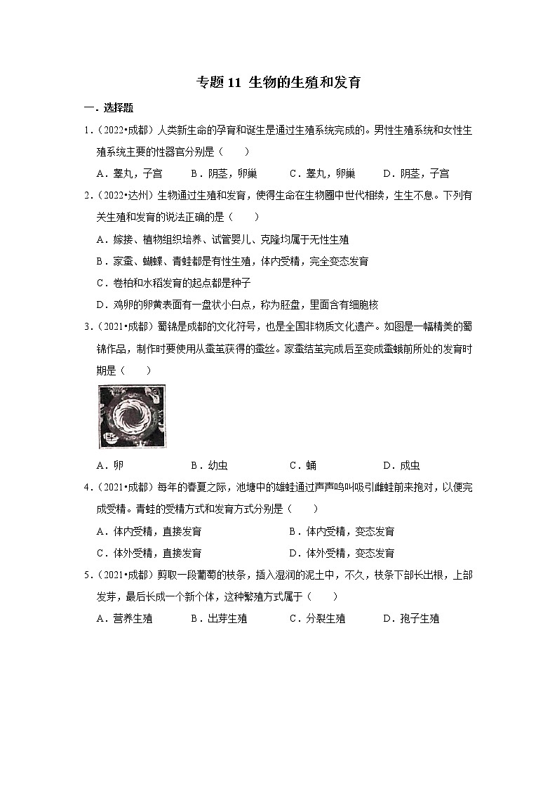 专题11 生物的生殖和发育-三年（2020-2022）中考生物真题分项汇编（四川专用）（原卷版）第1页
