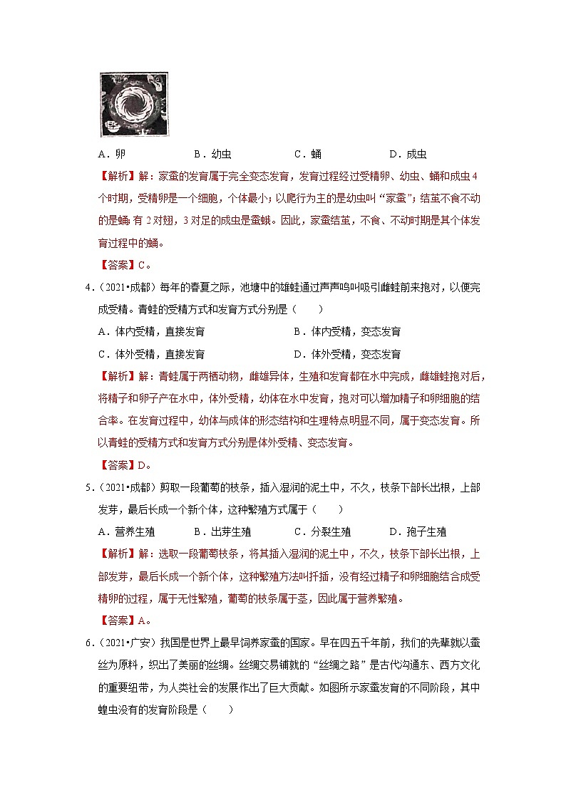 专题11 生物的生殖和发育-三年（2020-2022）中考生物真题分项汇编（四川专用）（解析版）第2页