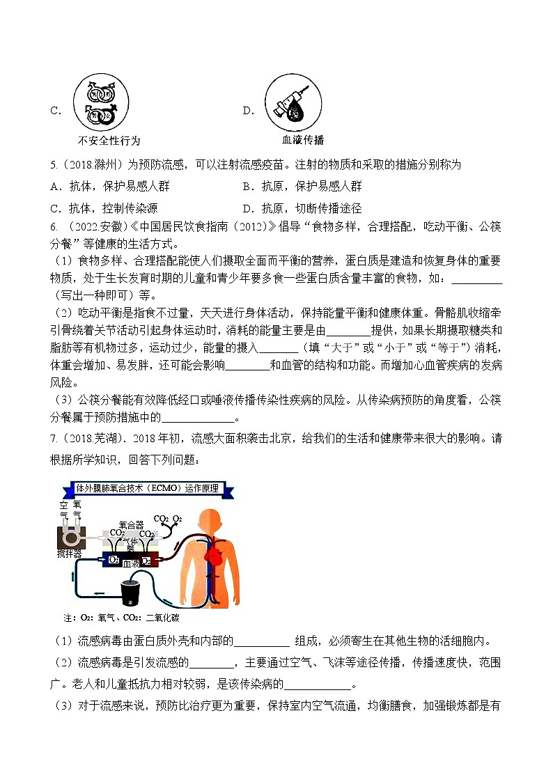 专题13 健康地生活-5年（2018-2022）中考1年模拟生物分项汇编（安徽专用）（原卷版）第2页