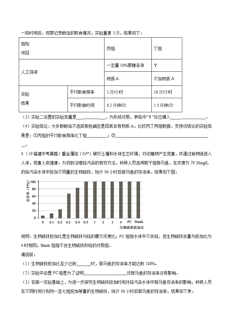 2018-2022年福建中考生物5年真题1年模拟汇编 专题01 科学探究（学生卷+教师卷）03