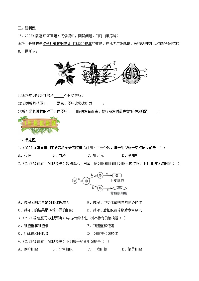 2018-2022年福建中考生物5年真题1年模拟汇编 专题02 生物体的结构层次（学生卷+教师卷）03